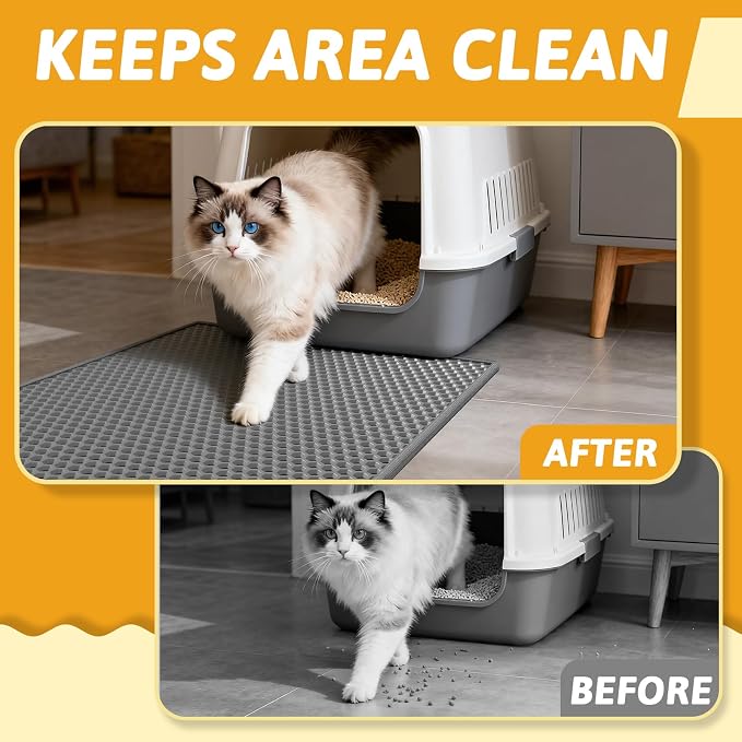 Pieviev Double Layer Cat Litter Mat Traps Scattered Litter 24''x15'' 2 Pack | Waterproof Urine Resistant Layer Litter Box Mat, Easy Collection, Soft on Kitty Paws, Gray Color for Indoor Cats - Image 7