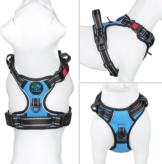 No Pull Dog Harness Medium Reflective Front Clip Vest with Handle | Adjustable 2 Metal Rings 3 Buckles ,[Easy to Put on & Take off](M, Blue) - Image 2