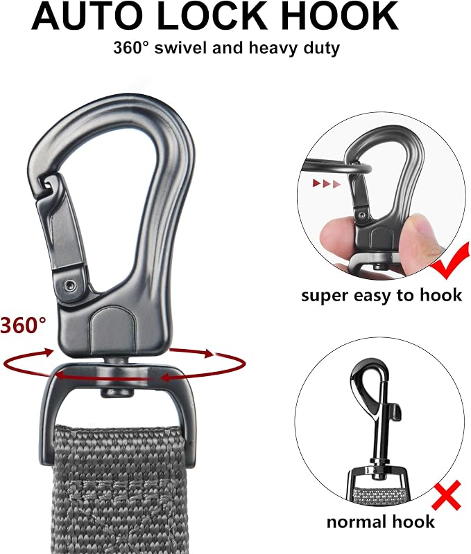 Twoear 6FT 1IN Heavy Duty Dog Leash for Large Dogs with 2 Padded Handles | Traffic Handle Extra Control, Auto Lock Hook, Strong Reflective Walking Leash for Night Safety, Medium and Large Breeds,Grey - Image 3