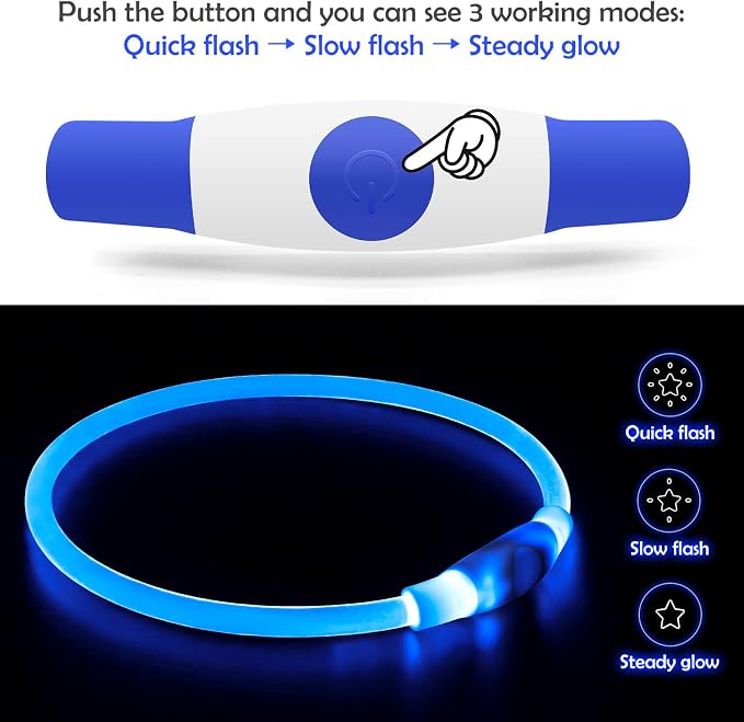 Light up Dog Collar, BSEEN USB Rechargeable Led Flash Dog Necklace | Pet Safety Collar Makes Your Beloved Dogs Be Seen at Night for Small Medium Large Dogs( Blue) - Image 2