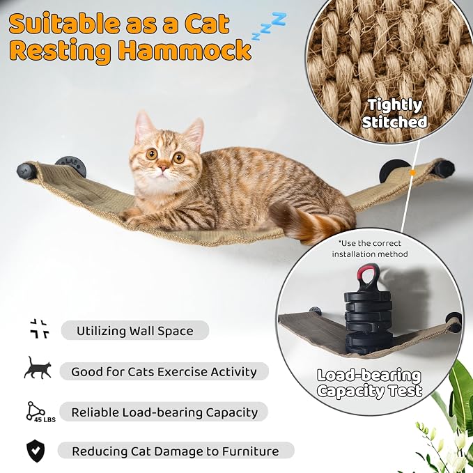 Wall Cat Scratcher Mat for Large Cats or Kittens, 34.64 x 12.59in | Wear-resistant & Scratch-resistant Jute Fabric, Cat Wall Hammock for Cats Space-Saving & Playing, Climbing & Resting - Image 4