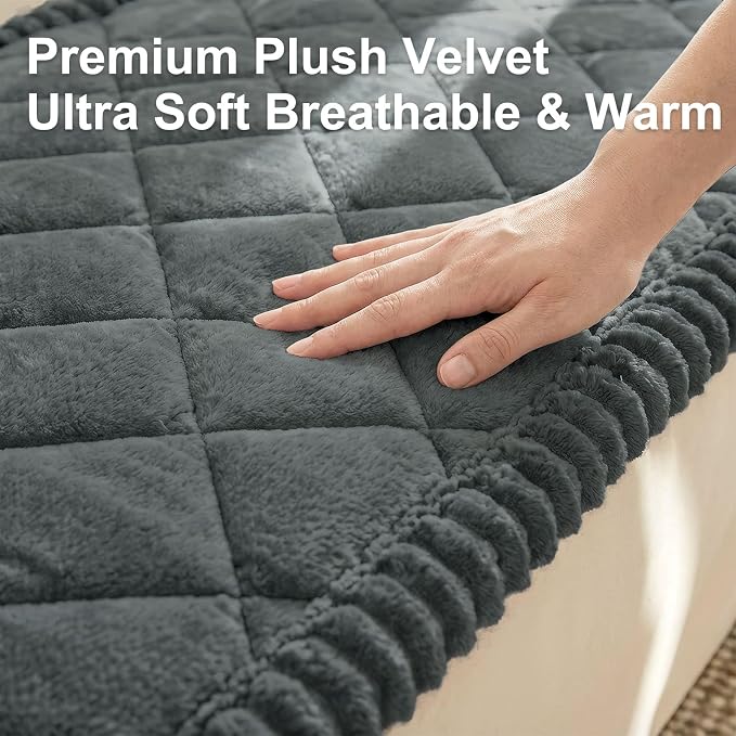 Smiry Non Slip Couch Cover for Dogs, Fuzzy Plush Pet Sofa Protector | Washable Furniture Cover for Large Dogs & Cats, Scratch & Dirt Resistant, For 3 Cushion Couch, Dark Grey, 27.6"x70.9" - Image 5
