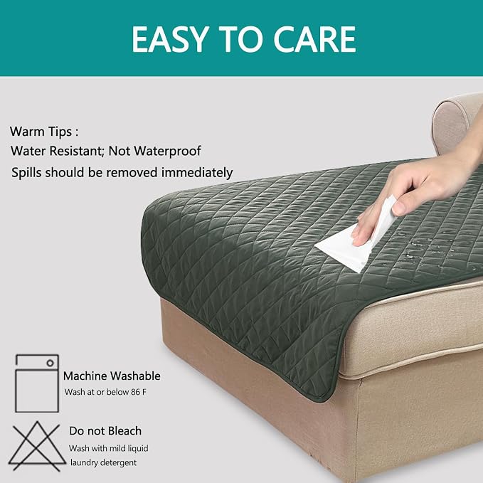 U-NICE HOME Sectional Couch Cover Chaise Lounge Cover, Grey/Beige | Washable, Pet Friendly, Elastic Straps, Water Repellent, Furniture Protector Mat - Image 3
