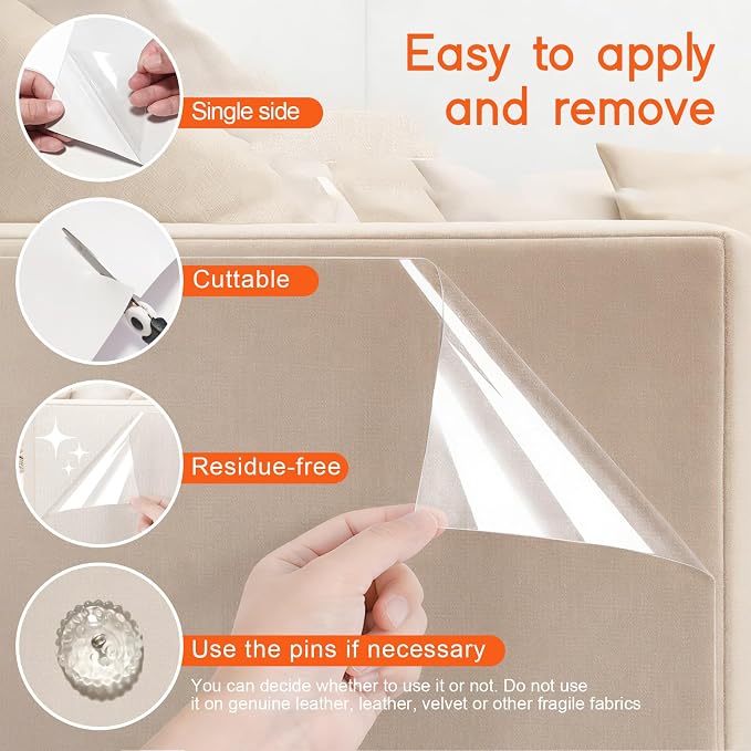 36 Pcs Cat Scratch Furniture Protector with Securing Pins, Extra Thick Transparent Couch Protector from Cat Claws, Strong Hold Anti Scratch Deterrent Sofa Guard - Image 5