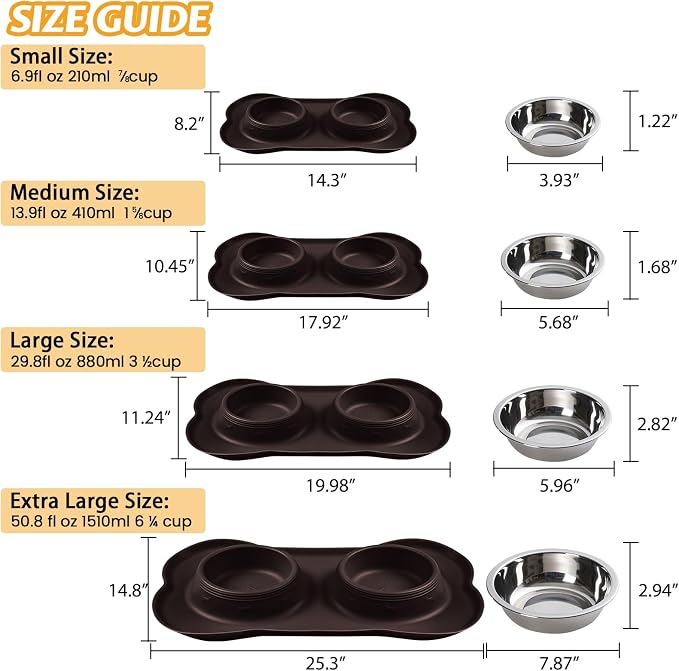 Hubulk Pet Dog Bowls 2 Stainless Steel Dog Bowl with No Spill Non-Skid Silicone Mat + Pet Food Scoop Water and Food Feeder Bowls for Feeding Small Medium Large Dogs Cats Puppies (X- Large, Chocolate) - Image 4