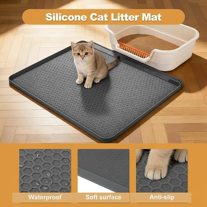 Cat Litter Mat, 24''x20'' Waterproof Silicone Litter Trapping Mat for Litter Box, Soft on Kitty Paws Non-Slip & Easy to Clean (Dark Grey) - Image 7