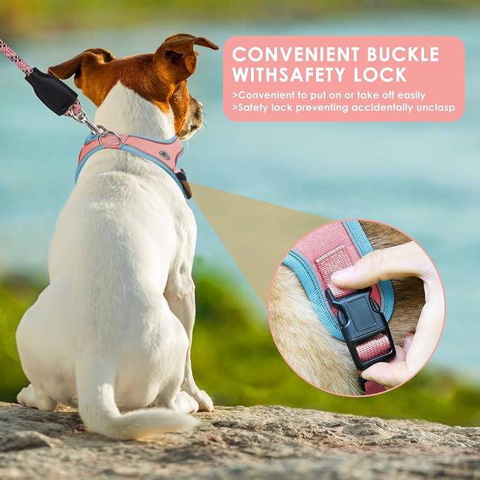 Dog Harness and Leash Set, No Pull Saddle Style Pet Harness, Breathable Mesh Adjustable Reflective Dog Vest for Medium Small Dogs Harness 2 D-Rings, Pink, XS - Image 5
