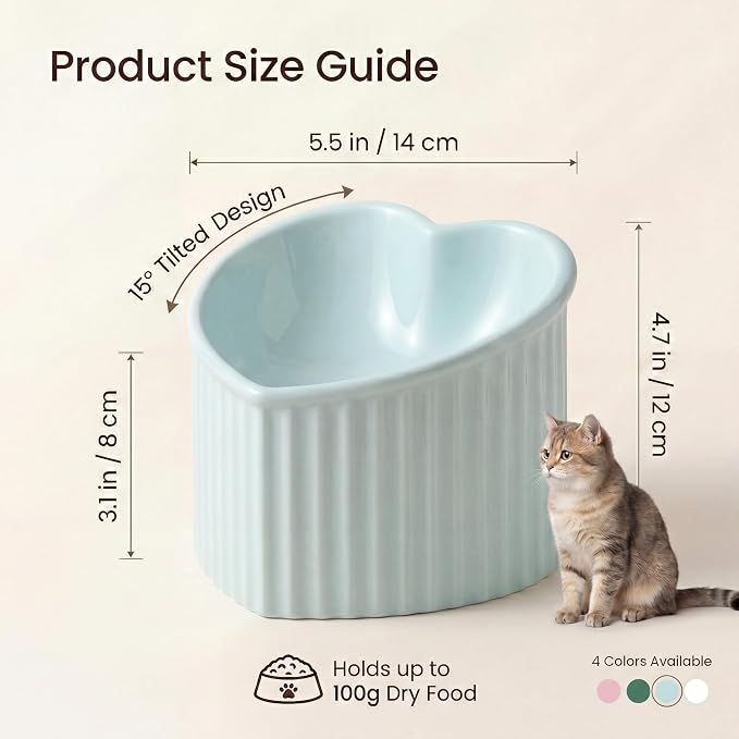Green Ceramic Raised Cat Bowls, Tilted Elevated Food or Water Bowls, Stress Free, Backflow Prevention, Dishwasher and Microwave Safe, Lead & Cadmium Free - Image 2