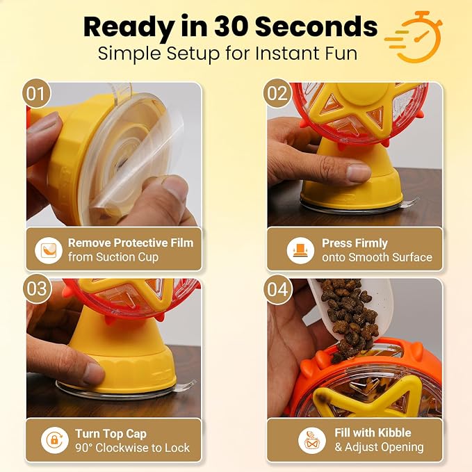 2 in 1 Ferris Wheel Interactive Cat Toy, Treat Dispenser Puzzle Feeder with Twist-Lock Suction Cup Base & Teaser Wand with Bells, Slow Feeder Enrichment Toy for Indoor Cat Boredom Relief - Image 3