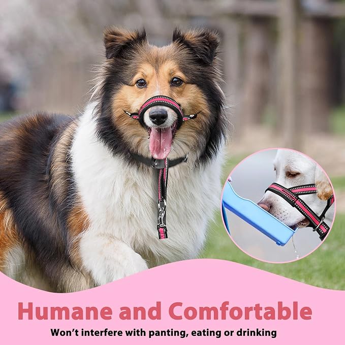BARKLESS Soft Dog Head Collar, Patented Padded No Pull Head Halter, Training Nose Leash with Safety Link for Medium Large Dogs, Adjustable Muzzle Leash, Easy Control for Walking(Pink, M) - Image 7