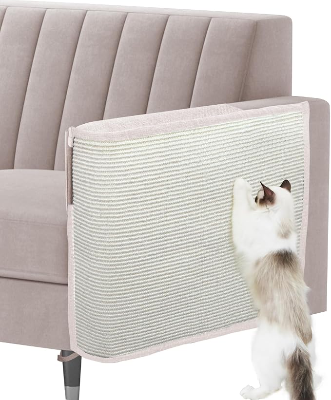 Cat Scratch Sofa Protector,27.6" L*19.6" W Cat Scratch Furniture Protector Pad Couch Arm Sheild with Natural Sisal for Protecting Couch Sofa Chair Furniture（Beige/Left Handed by Oroonoko