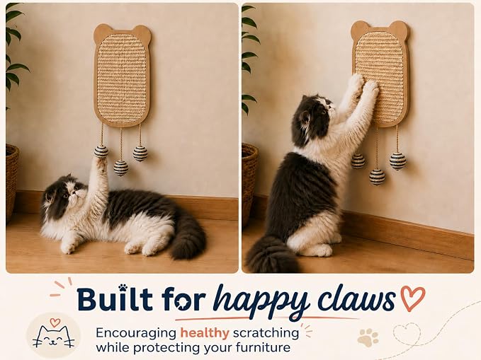 Cat Wall Shelves 6-in-1 Wall Mounted Cat Furniture with Perch & Hammock, Wooden Climbing Shelves with Scratching Post Pad, Space-Saving Climbing Tower for Indoor Cats - Image 6