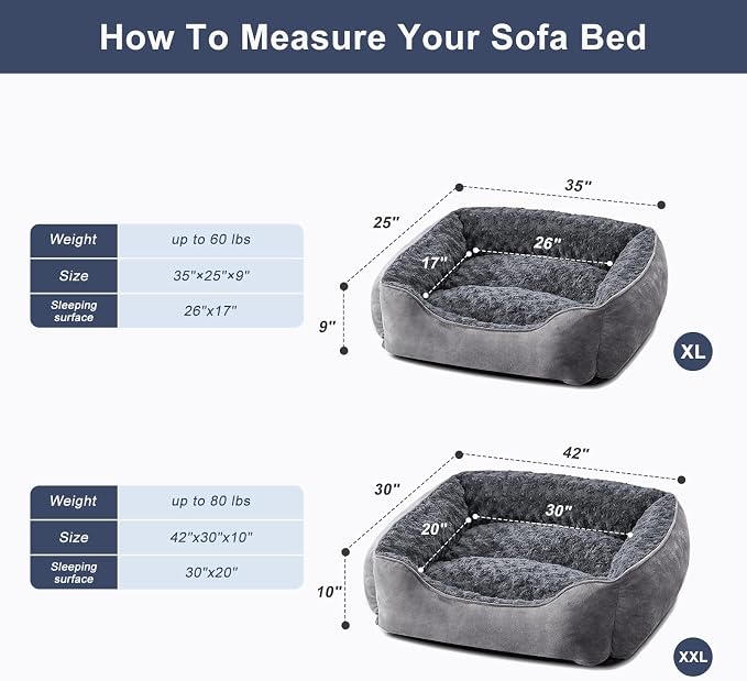 JOEJOY Rectangle Dog Bed for Large Medium Small Dogs - Washable Orthopedic Sofa Bed, Soft Breathable Puppy & Pet Cuddler, Durable Calming Dog Bed with Anti-Slip Bottom, Multiple Sizes, Dark Grey - Image 5