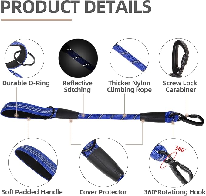 PUPTECK Reflective Short Dog Leashes 3 Pack for Walking and Training | Heavy Duty Clip with Soft Padded Handle for Medium Large Dogs Traffic Control - Image 3