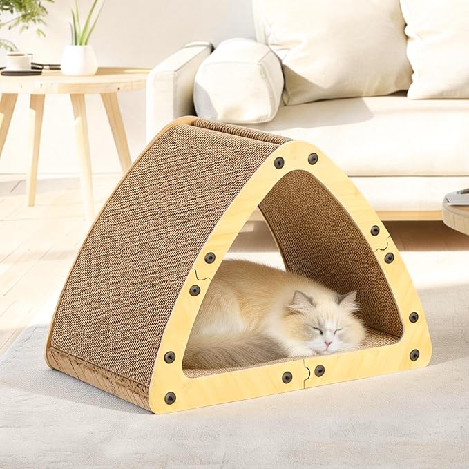TIMIEEYA Cardboard Cat House - Triangle Cardboard Cat Scratcher Cozy Cats Lounger as Tunnel and Sofa, Cat Scratcher for Indoor Cats, Safe & Secure - Image 6