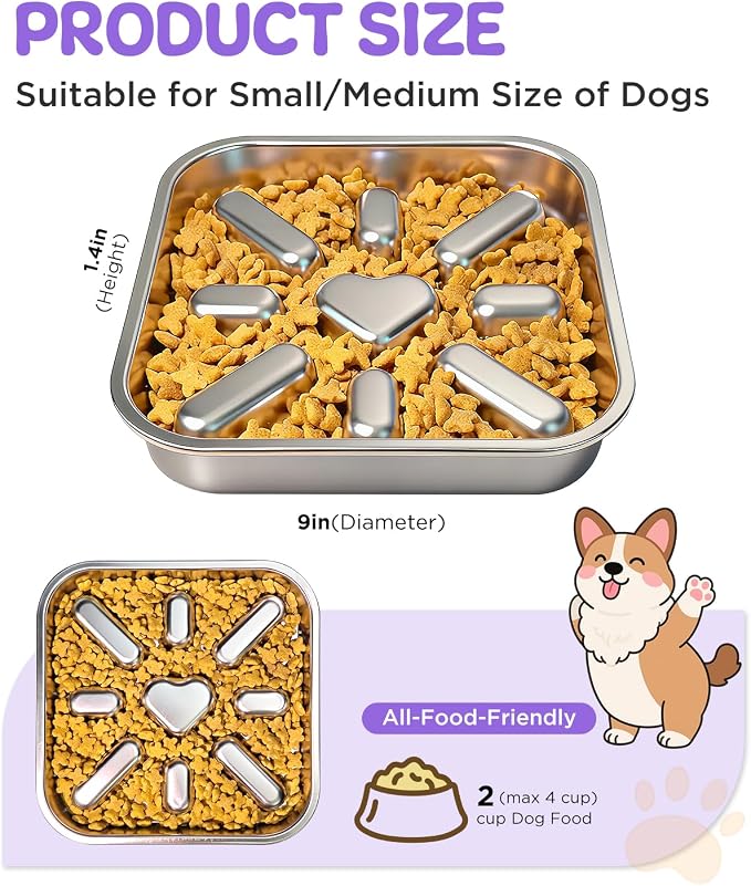 2-Pack Slow Feeder Dog Bowls with Non-Slip Mat, Stainless Steel Slow Feeder for Small & Medium Dogs, 2.5 Cups Pet Bowl for Slows Down Eating, Dishwasher Safe, Anti-Gulping Dog Bowl - Image 7