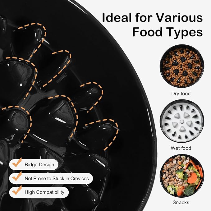 Sted Ceramic Slow Feeder Dog Bowls for Medium Large Breed | Slow Feeding Dog Bowl, Dogs Food Bowls for Fast Eaters, Puzzle Dogs Food Bowl with Silicone Base, Maze Black - Image 6