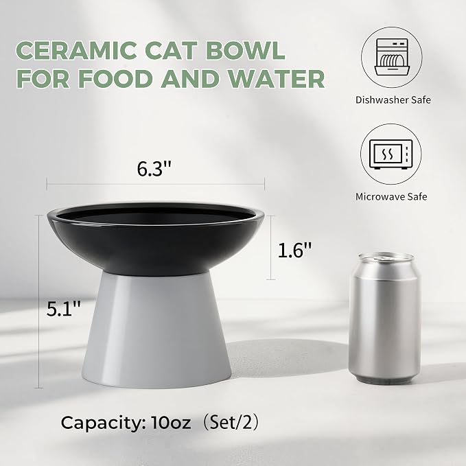 LoeJan Ceramic Cat Bowls, Elevated Cat Food and Water Bowls Set, Extra Wide and Raised Ceramic Bowls, Anti-Vomit Whisker-Free Pressure Cat Feeder for Kittens to Adult Cats - Image 2
