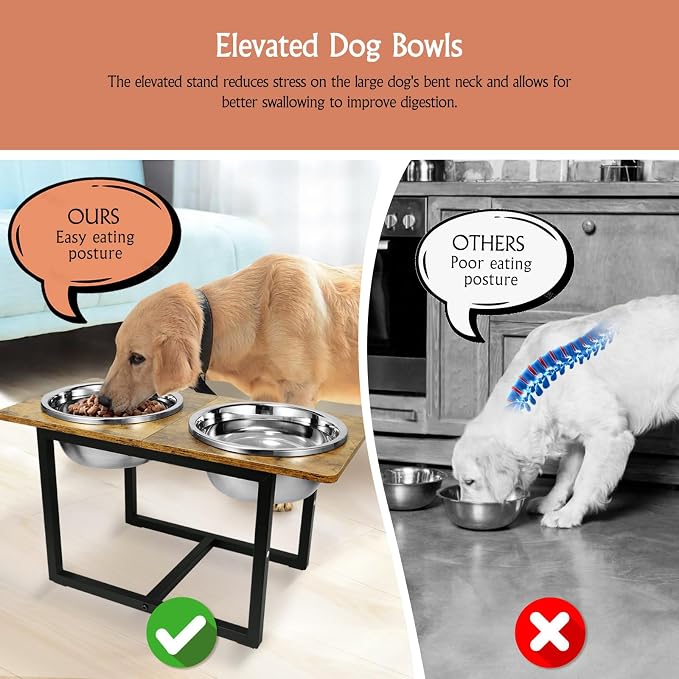 Elevated Dog Bowls for Large Dogs, Raised Dog Bowl Stand with Two X-Large Stainless Steel Bowls for Dogs, 3.5L Capacity, Rustic Brown - Image 4