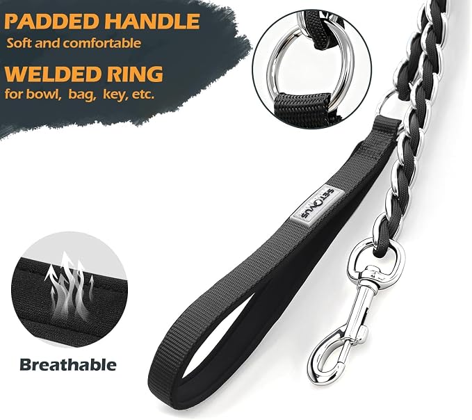 S-ETOVUS-Chain Dog Leash, Bite-Proof Metal Leash, with Padded Handle | Three Sizes 7.25FT/5.2FT/4FT, Woven From Nylon Rope And Chain, Durable And Bite-Resistant, Comfortable With Padded Handles - Image 3