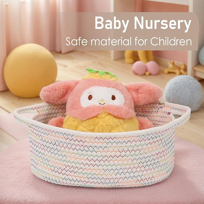 JMvicyroam Small Woven Basket, Empty Gift Basket, Colorful/3 Pack | Small Gift Basket, Cotton Rope, 12 x 8 x 50 in, Handles, Includes Ribbon and Bag, Birthday Gift Basket - Image 5