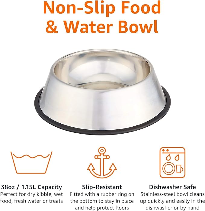 Amazon Basics Stainless Steel Non-Skid Dog Bowl, Dishwasher Safe, Rust Resistant, Single - Image 4