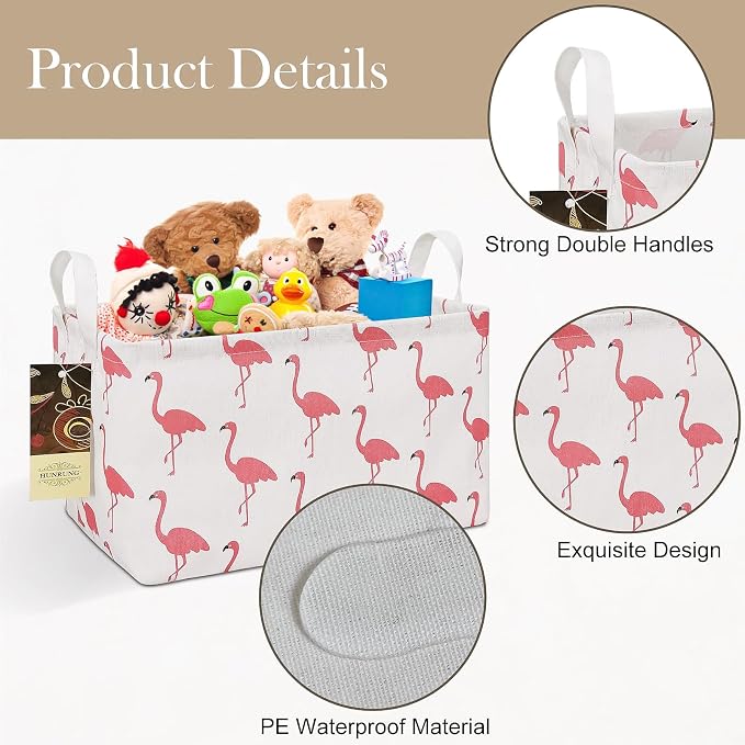 Rectangle Foldable Storage Basket Handles For Home, Flamingo | Waterproof reinforced handles, perfect for shelf use, organizes clothes, daily items and pet supplies - Image 6