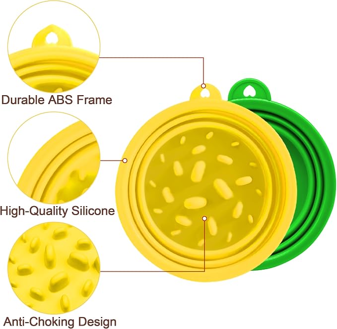 Small Collapsible Dog Bowls (12oz), 1 Pack Pet Travel Foldable Bowl and Slow Feeding Frisbee with Carabiners, Healthy, Soft Silicone, Portable Essential Set for Walking, Travel, and Hiking (Yellow) - Image 4