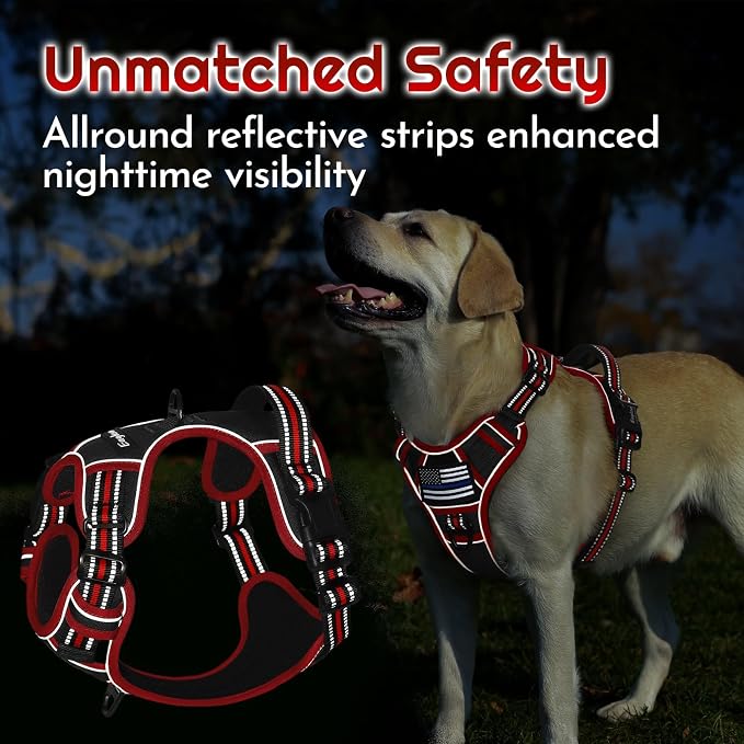 Eagloo Dog Harness No Pull for Large Dogs, Easy On & Off with 3 Buckles | No Choke with Front Clip, Adjustable Fit, MOLLE System, Reflective Vest, Easy Control for Walking, Black & Red, Large - Image 8