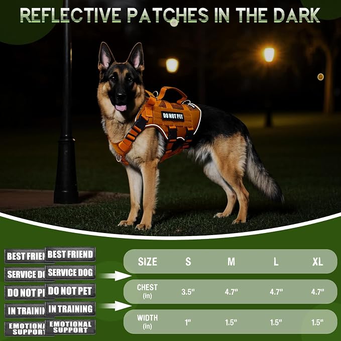 WINSEE Tactical Molle Vest Mesh Dog Harness with 10 Removale Pet Patches | Breathable Service Dog harness with Double Soft Padded Handle for Large Dog, Reflective Military Pet Vest for Walk Hiking - Image 6