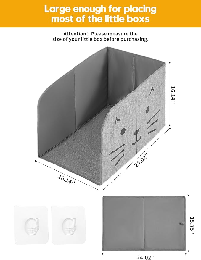 Waterproof Cat Litter Box Enclosure Splash Guard with Removable Mat, Cat Box Enclosure with 2 Hooks for Scoop, Anti-Leakage, Dust Control, Easy to Clean-24.02 x 16.14 x 16.14 inches - Image 3