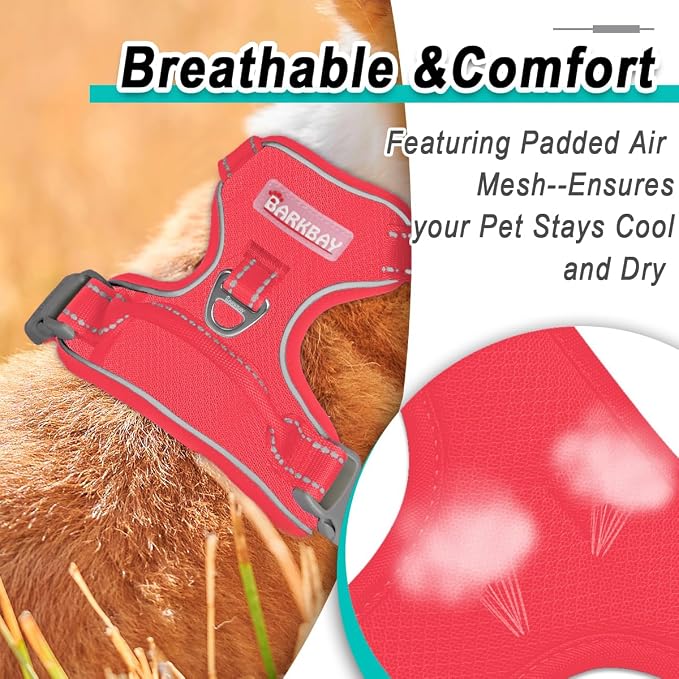 BARKBAY Dog Harness for Medium Sized Dog No Pull Mesh 2 Clips Dog Vest | Control Handle,Comfort,Heavy Duty,Adjustable Reflective,Perfect for Outdoor Training, Walking,Hiking(M,Red Mesh) - Image 8