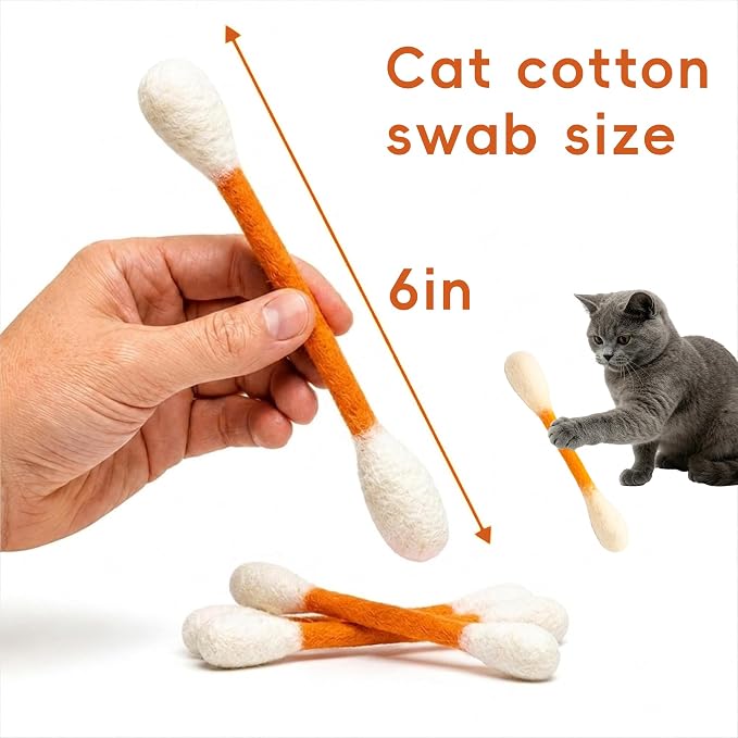 Giant Qtip Cat Toy, Cotton Swab Cat Toy with Catnip, Interactive Cat Toys for Indoor Cats, Catnip Toys, Cat Chew Toy – 6 Pack for Indoor Boredom Relief (Orange) - Image 2