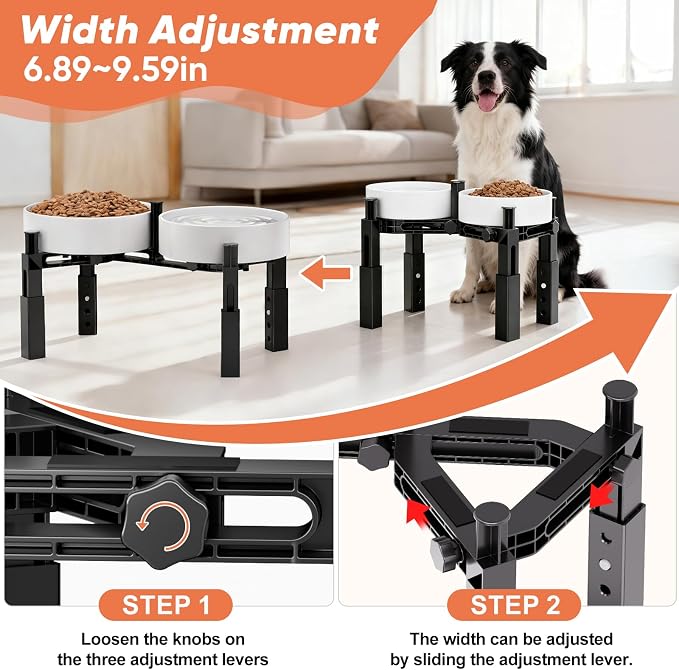 XIAZ Dog Bowl Stand Elevated Food Water Bowl Holder for Large Medium Small Sized Dog, Heights&Width Adjustable, Non-Slip, Durable, Elevated Feeding Bowl Stand for All Dogs Bowls 2PCS - Image 4