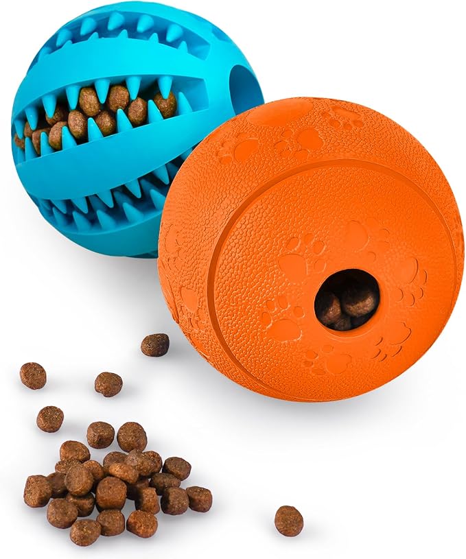 HIPPIH Dog Puzzle Toy 2 Pack, Interactive Dog Toys for Treat Dispensing | Durable Puppy Enrichment Toys, Dog Treat Ball for Teething, Slow Feeder, IQ Training, Blue-2.75'', Orange-3.14'' by HIPPIH