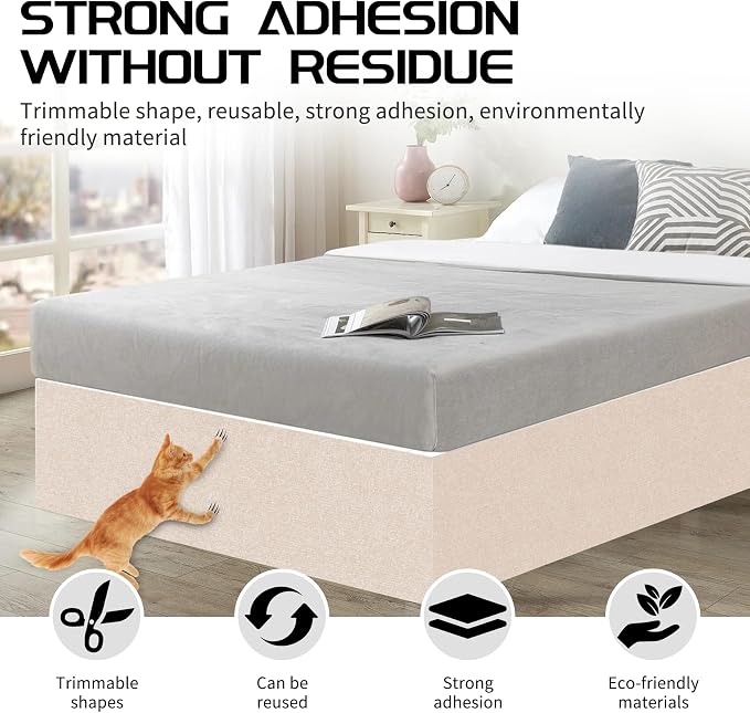 2 Pcs Total 78.8"x15.8" Cat Scratch Mat, Cat Scratch Couch Furniture Protector, Trimmable Self-Adhesive Cats Scratch Pads, DIY Cat Scratcher for Wall Protector and Covering Cat Tower (Beige) - Image 2