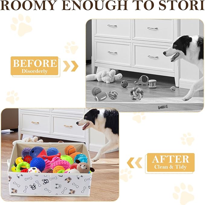 Geyecete Foldable Dog Toy Organizer Boxes - Cloth+Cardboard Trapezoid Storage Box with Handle, Basket for Toys (Beige Dog Head Print) - Image 5
