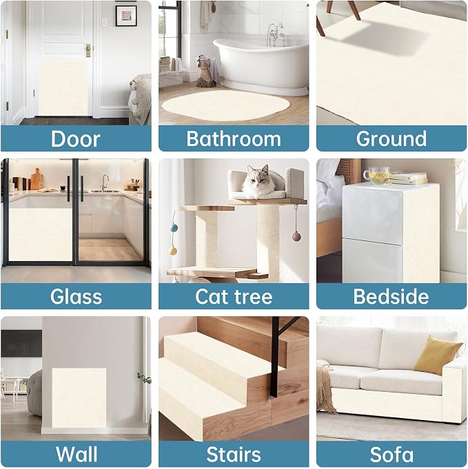 Cat Scratch Mat for Couch Furniture (Off-White, 78.7" x 15.8") | Self-Adhesive Cat Scratcher Carpet, Trimmable DIY Cat Scratch Pad, Furniture Protector for Couch, Wall, Door & Cat Tree - Image 7