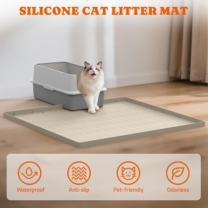 Pawtners Silicone Cat Litter Mat 34 x 22 in, Easy to Clean, 2 Pack | Non-Slip Kitty Litter Mat for Floor, Waterproof & Urine-Proof Cat Litter Mat Litter Trapping Mat, Soft on Kitty Paws - Image 3