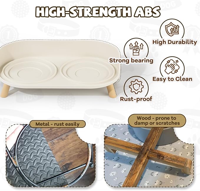 Raised Dog Feeder Bowl Stand (Without Bowls), Fits Dish up to Φ 6" | Spill Proof Elevated Dog Food Stand, Double 3 Diameters Pet Food Holder for Small and Medium Breeds and Cats, Grey - Image 4