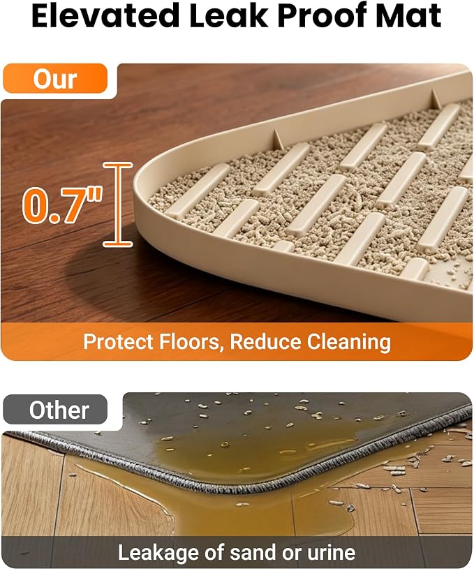 Cat Litter Mat, 47"x37" Extra Large Litter Box Mat, Silicone Mat, Beige | Waterproof Litter Trapping Mat for Scatter Control, Soft on Cat Paws Non-Slip Easy to Clean - Image 4