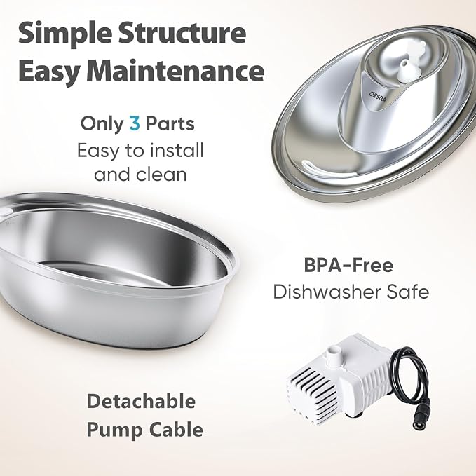 ORSDA Cat Water Fountain Stainless Steel, 2L Pet Fountain for Cats Inside, Dog Water Dispenser, Automatic Cat Drinking Fountains with 6 Replacement Filters for Cats, Small Dogs - Image 5