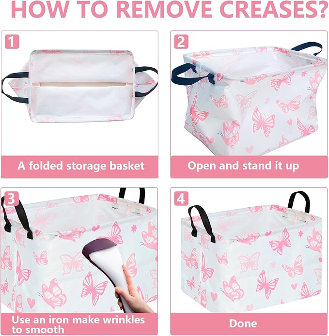 Storage Basket Home Shelf Basket Kids Organizer Box Clothes Laundry Hamper Nursery Bin Gift Laundry Basket with Handles for Home (Butterfly) - Image 4