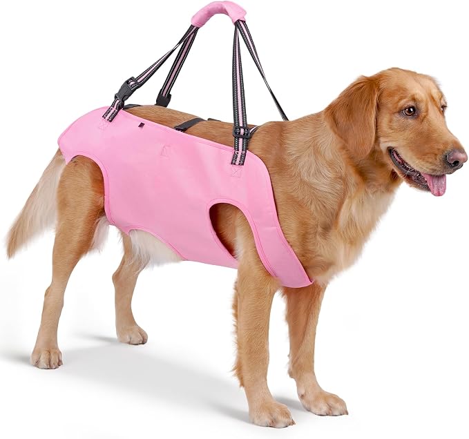 Full Body Dog Lift Harness, Support Senior & Disabled Dogs Walking | Help Up & Down Stairs Grooming, Dog Sling Backpack, Front Hind Leg Joint Injuries, Reflective, Soft Padded Handle | Pink, L by Mayerzon