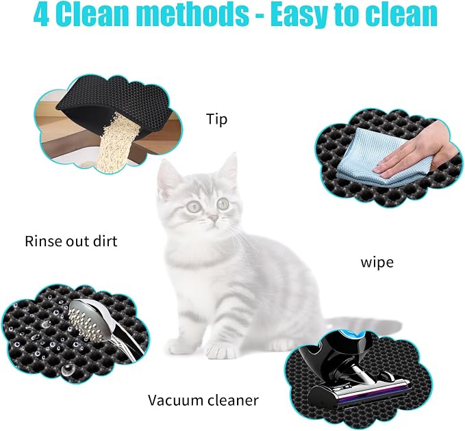 Cat Litter Mat, 30"x24", Black | Double Layer, Waterproof, Litterbox Mat - Image 6
