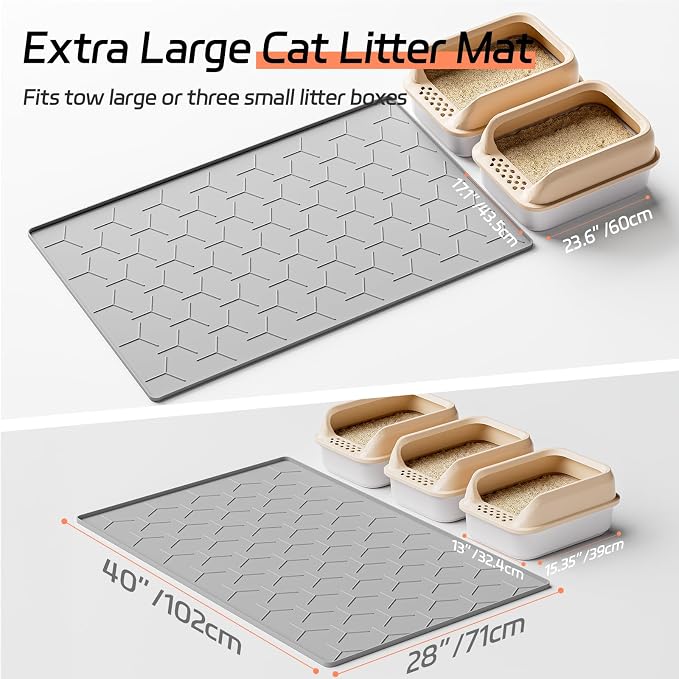 Bulkniu Silicone XL Cat Litter Mat, 28"X40", Raised Edge Waterproof, Grey | Litter Trapping & Recycling, Easy to Clean, Non-Slip, Durable Safe & Odorless, Paw Friendly - Image 5