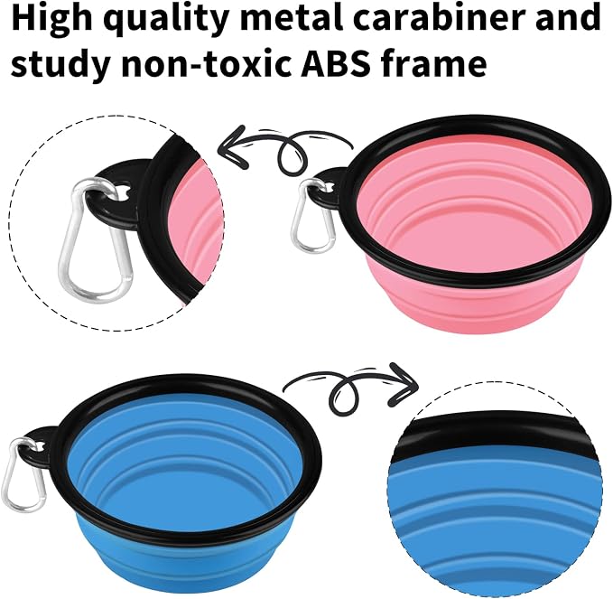 COOYOO Collapsible Dog Bowl,2 Pack Collapsible Dog Water Bowls for Cats Dogs,Portable Pet Feeding Watering Dish for Walking Parking Traveling with 2 Carabiners - Image 5