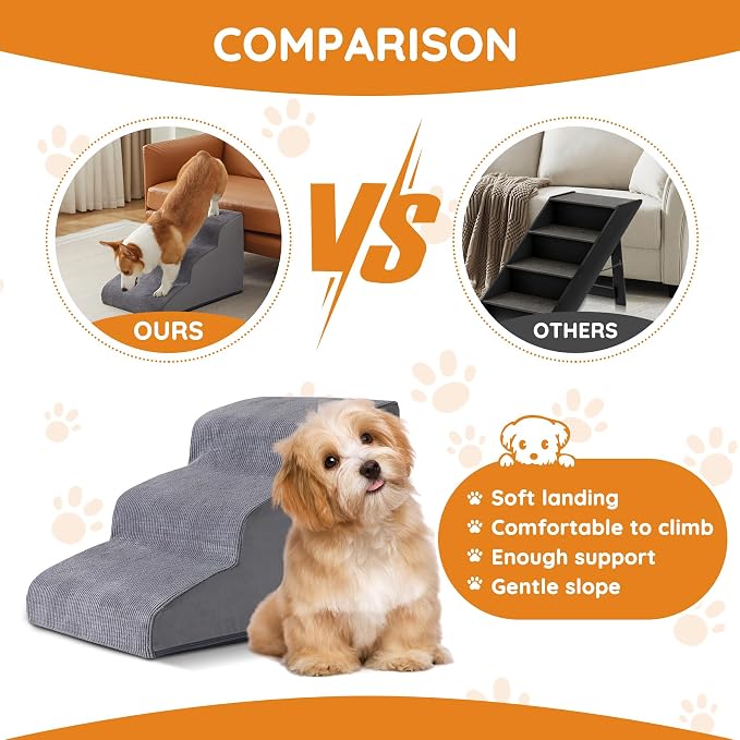 Dog Stairs for Small Dogs 22.6" H, Dog Ramp for Bed, 5-Step, Grey | Dog Steps for Bed, Couch, Pet Stairs with Non-Slip Bottom Design, Cat Scratching,High Density Foam Portable Pet Steps, Indoor - Image 4