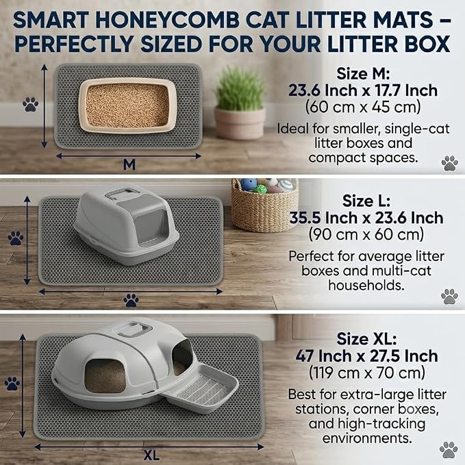 Cat Litter Mat, Honeycomb Litter Trapping Mat, 23.6"x17.7" Grey | Double Layer, Urine-Proof, Non-Slip, Durable, Easy to Clean, Paw-Friendly, Safe & Odorless, Fits Litter Boxes - Image 3