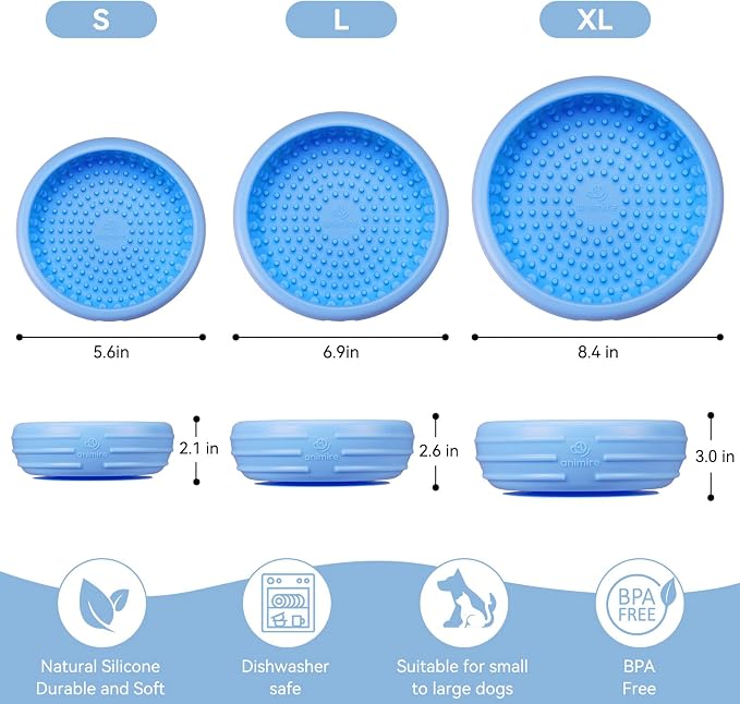 Dog Lick Bowl, Animire Freeze Lick Mat for Dogs, Non-Slip Slow Feeder Licking Bowl Enrichment Treat for Distraction Anxiety Relief, Food Grade Silicone, Dishwasher Safe(Baby Blue,L) - Image 6